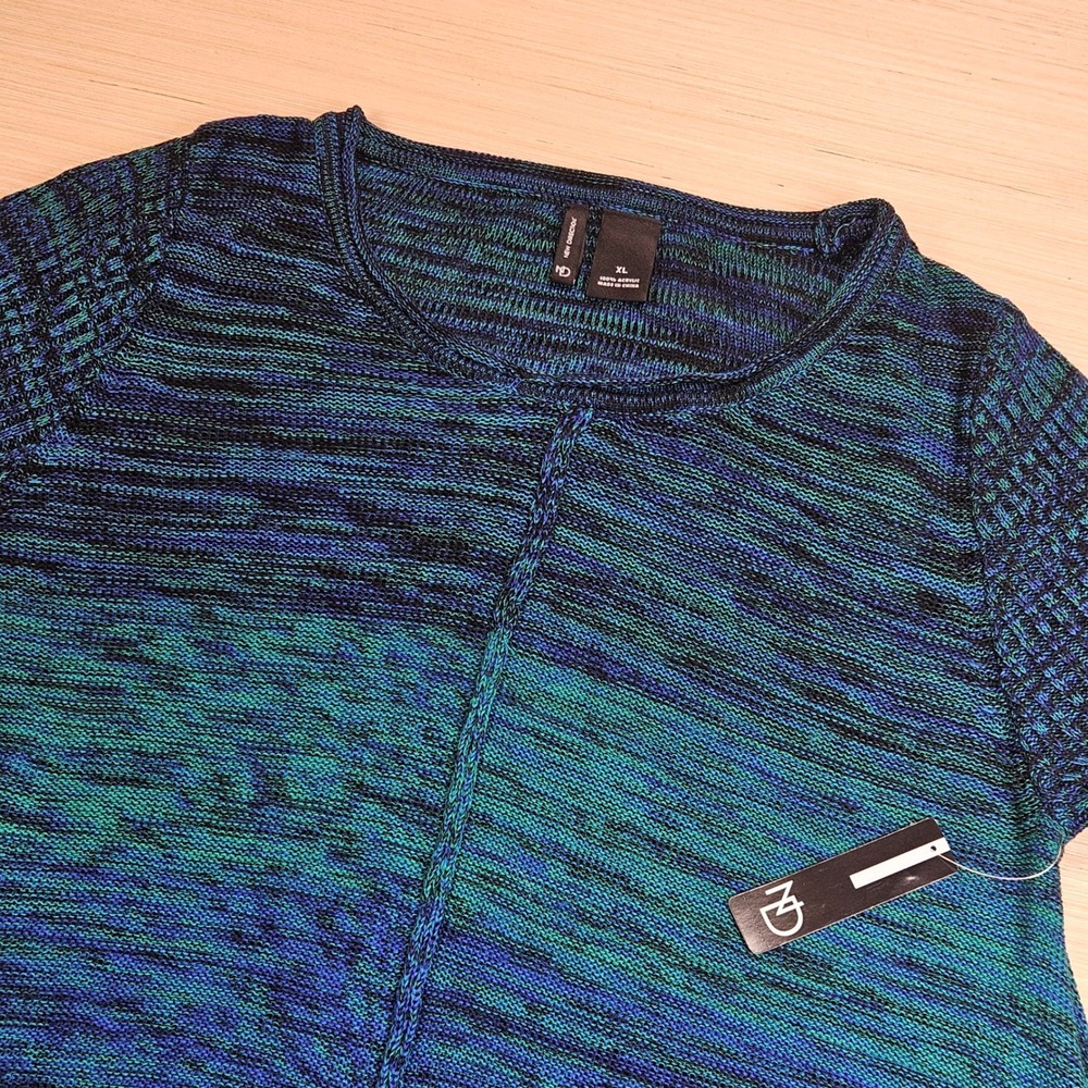 New Directions Sweater Tunic Womens XL Green Combo‎ Space Dye Sharkbite Hem NEW